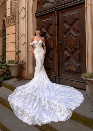 Off Shoulder Lace Tulle Sheer Back Sexy Wedding Dress